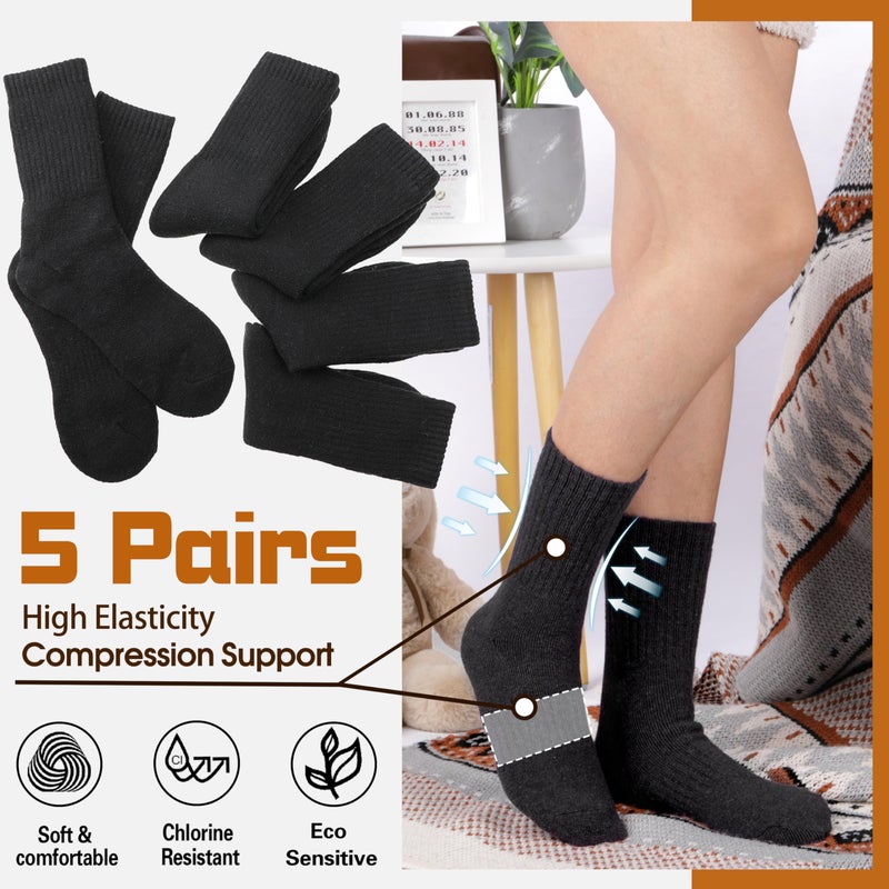 Sandsuced Wool Warm Socks for Women Winter Hiking Thick Boot Thermal Cabin Cozy Crew Work Soft Ladies Socks 5 Packï¼ˆStripe Snowflakeï¼‰ - Image 2